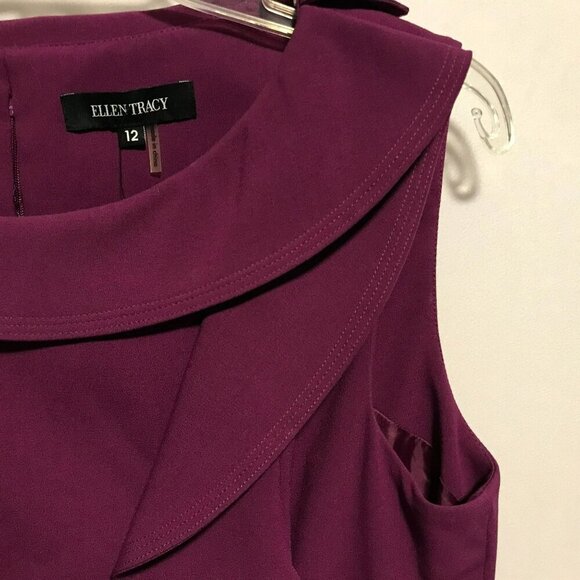 Ellen Tracy NWT Sheath Dress Fully Lined Asymmetric Front Ruffle Sz 12 in Berry - Picture 6 of 16